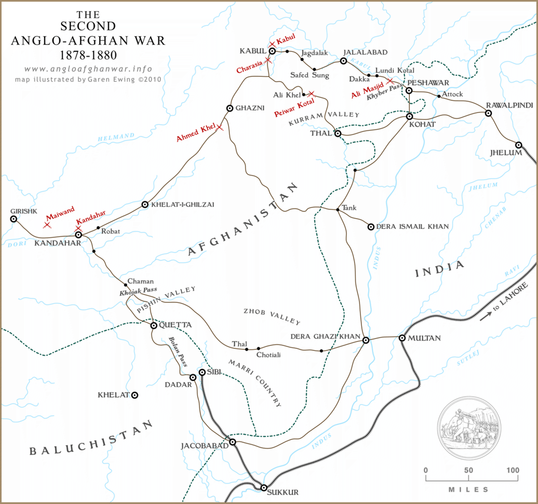 Map of the Second Anglo-Afghan War, 1878-1880