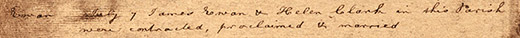 Old Parish Register recording the marriage at Scone of James Ewan and Helen Clark, July 1793