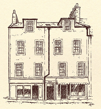 The Ewing grocery was at 333 High Street on Port Brae, in East Kirkcaldy (the shop on the left)