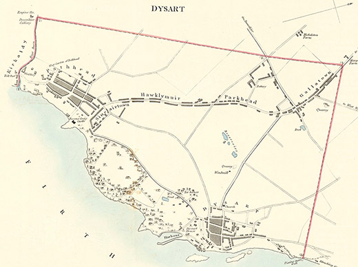 Dysart in 1832 - Gallatown and Pathhead were at this time quite distinct from the main town (National Library of Scotland)