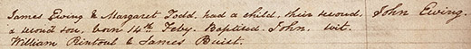 Possibly the earliest recording of the name Ewing for the family baptism of John Ewing, Dysart, 1826
