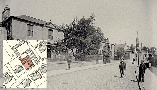 Magdalen Yard Road c.1890s, the Dundee Aerated Water Company building is marked with a cross. The map shows the site in 1903.