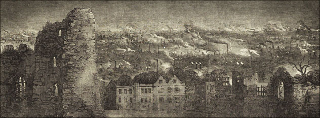 Dudley and its iron and coal works from Dudley Castle, 1853