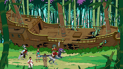 in-game screenshot - shipwreck in a bamboo jungle