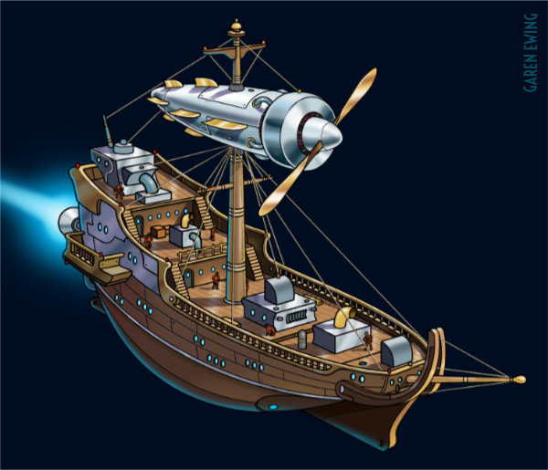 newly commissioned drawing/animation for the space galleon